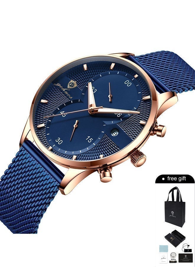 جوهوس ساعات رجالية أفضل العلامات التجارية فاخرة مقاومة للماء بتاريخ ساعة رجالية  حزام من الفولاذ المقاوم للصدأ ساعة كوارتز غير رسمية ساعة يد رياضية للرجال - 45 مم - Image 4