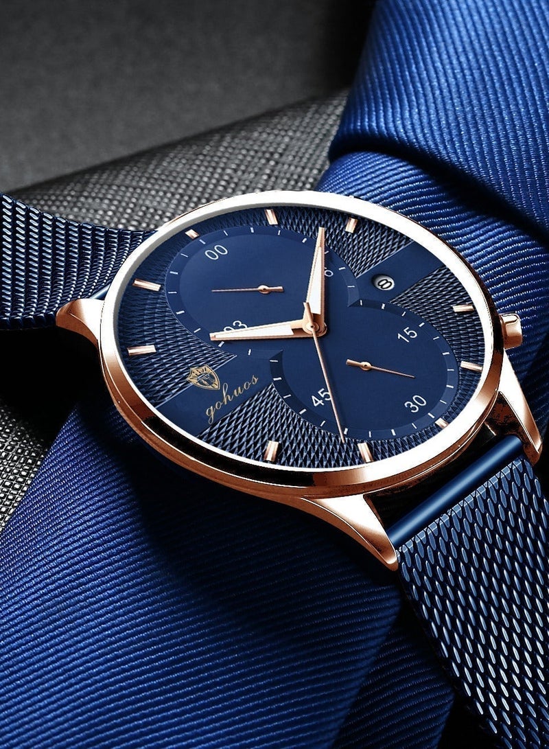 جوهوس ساعات رجالية أفضل العلامات التجارية فاخرة مقاومة للماء بتاريخ ساعة رجالية  حزام من الفولاذ المقاوم للصدأ ساعة كوارتز غير رسمية ساعة يد رياضية للرجال - 45 مم - Image 5