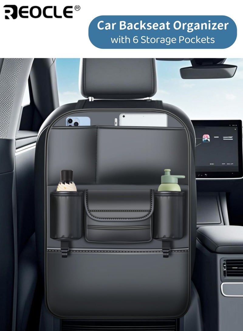 REOCLE Car Seat Back Organizer Large Capacity Storage Bag with Hook Kick Mats Back Seat Protector Keep Vehicle Neat Tidy Durable Waterproof Ideal for Car Travel Daily Commute - Image 1