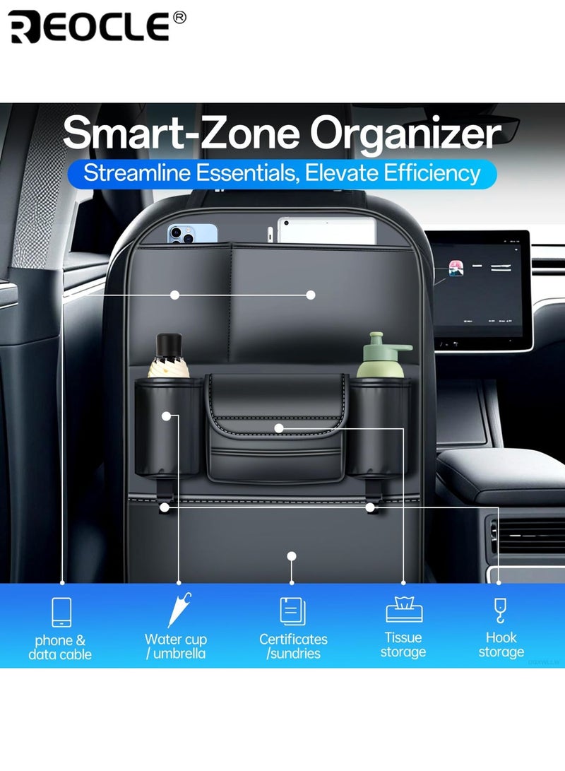 REOCLE Car Seat Back Organizer Large Capacity Storage Bag with Hook Kick Mats Back Seat Protector Keep Vehicle Neat Tidy Durable Waterproof Ideal for Car Travel Daily Commute - Image 2