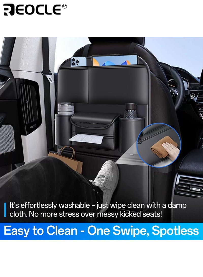 REOCLE Car Seat Back Organizer Large Capacity Storage Bag with Hook Kick Mats Back Seat Protector Keep Vehicle Neat Tidy Durable Waterproof Ideal for Car Travel Daily Commute - Image 3