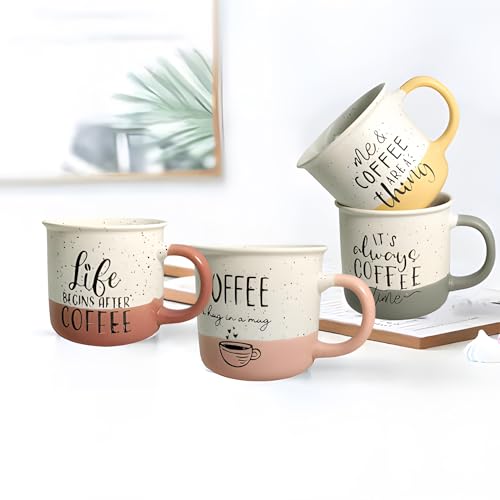 Lemon Tree Ceramic Coffee Cups - Set of 4, 360ml Each Cup, Microwave & Dishwasher Safe, Mugs with Handle for Cappuccino, Milk, Latte hot/Cold Drinks - Image 3