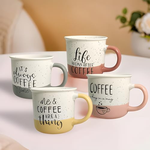 Lemon Tree Ceramic Coffee Cups - Set of 4, 360ml Each Cup, Microwave & Dishwasher Safe, Mugs with Handle for Cappuccino, Milk, Latte hot/Cold Drinks - Image 1