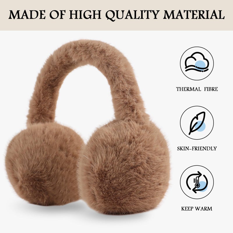 PESAAT Warm Ear muffs for Women Winter Unisex Fluffy Earmuffs Lady Ear Warmer Faux Fur Ear Covers (Coffee) - Image 2