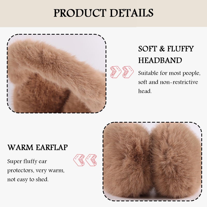 PESAAT Warm Ear muffs for Women Winter Unisex Fluffy Earmuffs Lady Ear Warmer Faux Fur Ear Covers (Coffee) - Image 3