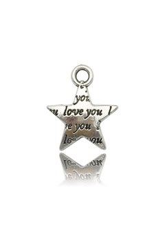 Vintage Diy Handmade Alloy Jewelry Accessories Star Hollow Out Pentagram Meteor Necklace Earrings Pendant Hanging Ornament 10905-ancient silver five-pointed star letter i love you-1.1g-12x15mm