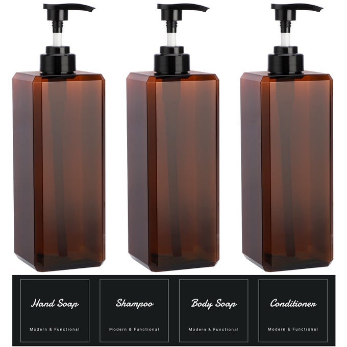 LARGE PUMP BOTTLES FOR SHAMPOO AND CONDITIONER 3PACKS 338OZ EMPTY COSMETIC DISPENSER WITH 4PCS LABLES REFILLABLE SHOWER PRESS DISPENSERS FOR BATHROOM BEDROOM WASHROOM HOTEL