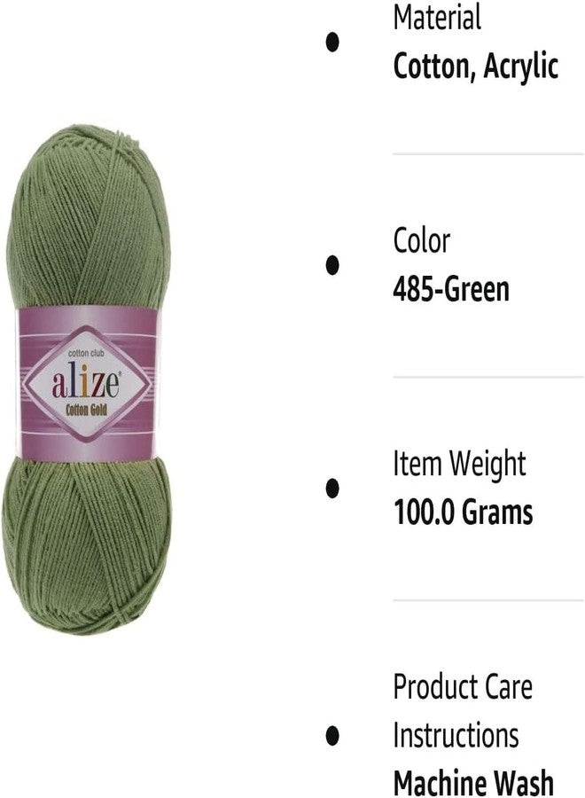 ALIZE 55% Cotton 45% Acrylic Alize Cotton Gold Yarn 1 Skein/Ball 100 gr 360 yds (485-Green) - Image 2
