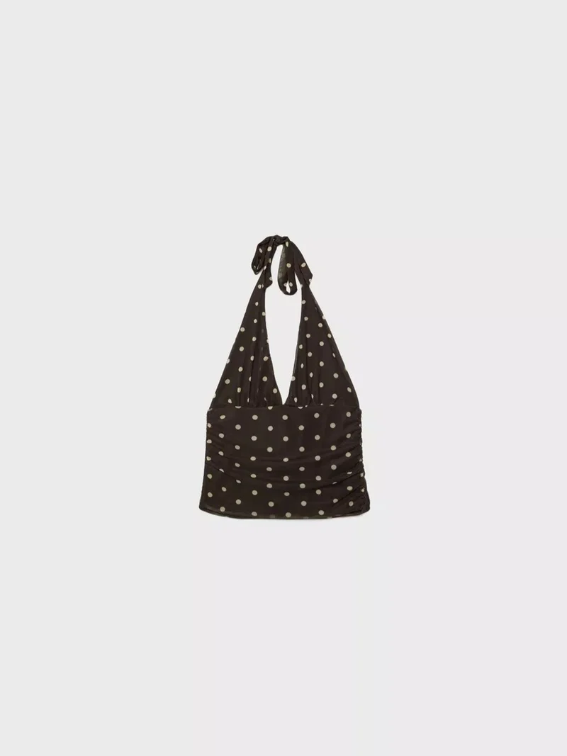 هيكاب Polka Dot Halter Collar Crop Top
