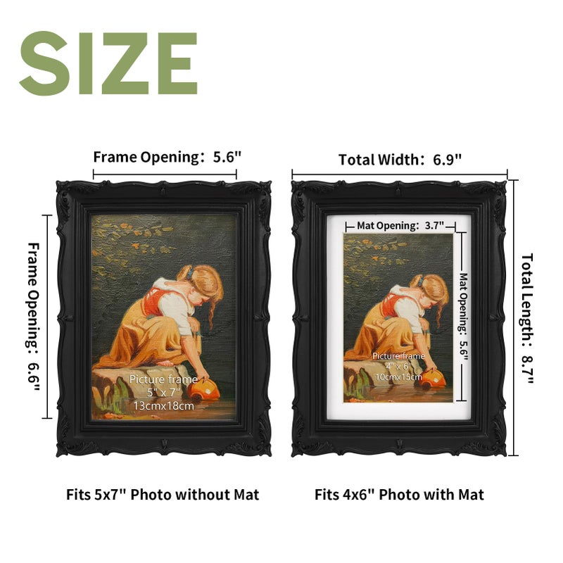 PHAREGE Vintage Picture Frame 5x7 Black  5 by 7 Ornate Decorative Antique Frame with Mat for 4x6 Photo  Fancy Matted Frame for Desktop or Wall  Horizontal or Vertical - Image 2