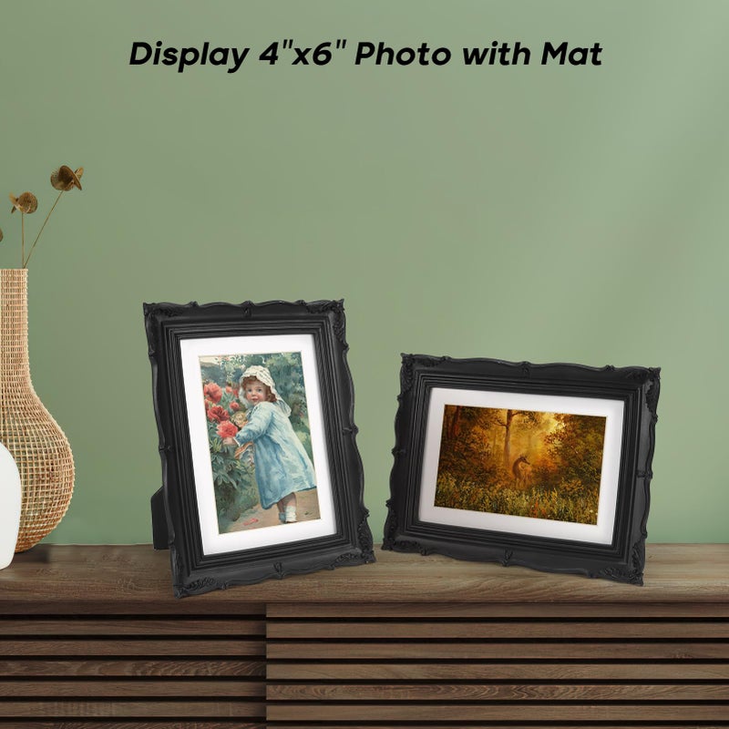 PHAREGE Vintage Picture Frame 5x7 Black  5 by 7 Ornate Decorative Antique Frame with Mat for 4x6 Photo  Fancy Matted Frame for Desktop or Wall  Horizontal or Vertical - Image 5