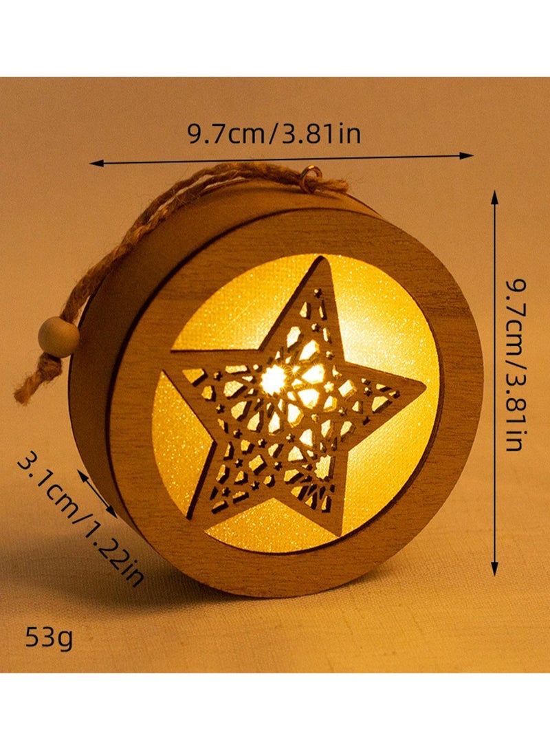 LOOPITYS Eid al Fitr handicraft lamp, a separate style, door hanging decoration Ramadan Mubarak lamp handmade wooden star LED lamp decoration Eid al Fitr decoration Muslim gift Islamic wall table decoration Ramadan gift (prayer) - Image 2