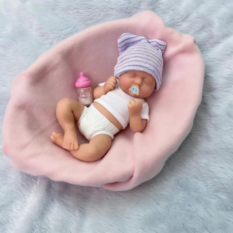 Mire & Mire Reborn Baby Doll - 7 Inch Girl Mini Silicone Realistic Newborn Baby Doll, Non-Vinyl Doll, Washable Reality Doll Baby with Feeding Kit - Image 1