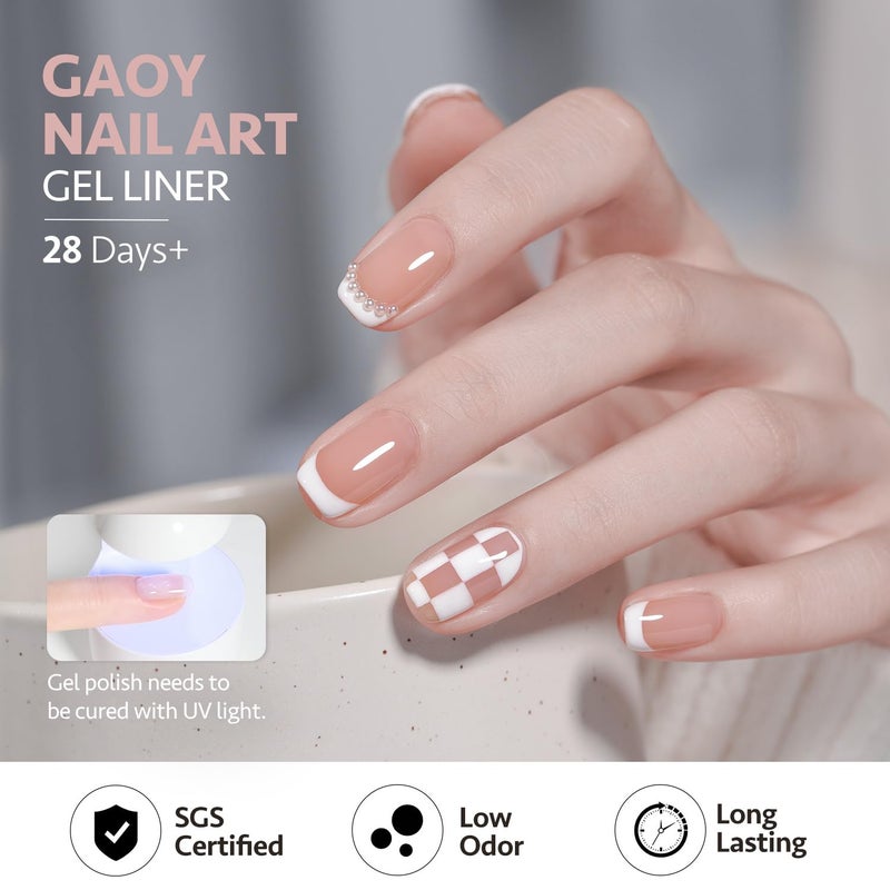 GAOY طلاء أظافر جل أبيض دوامة من GAOY، 8 مل لون كلاسيكي مع فرشاة رفيعة، علاج بالأشعة فوق البنفسجية لتصميم مانيكير فرنسي في المنزل - Image 3