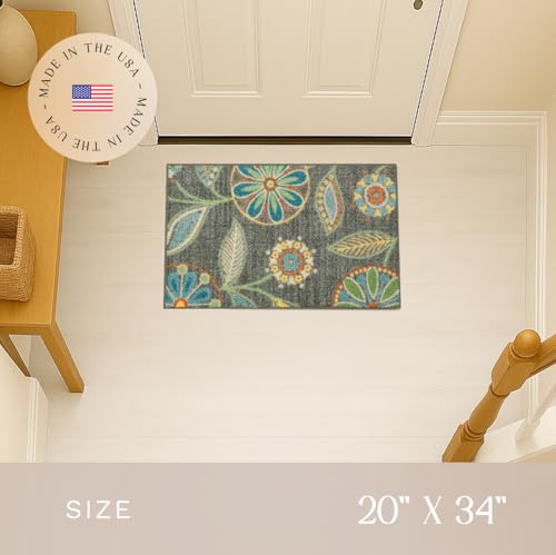 Maples Rugs Reggie Floral Kitchen Rug - Made in USA - Washable, Non Slip Indoor Carpet for Entryway, Foyer, Kitchen, and Bathroom, 1'8 x 2'10, Dark Grey - Image 3