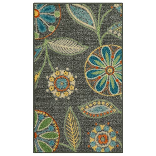 Maples Rugs Reggie Floral Kitchen Rug - Made in USA - Washable, Non Slip Indoor Carpet for Entryway, Foyer, Kitchen, and Bathroom, 1'8 x 2'10, Dark Grey - Image 1