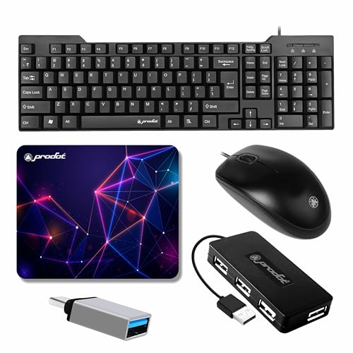 Prodot 5-in-1 Wired Combo Pack | 247s Wired Keyboard + Comfy Optical Mouse + 4 in1 Port USB Hub + USB Type-A to Type-C OTG + Anti-Slip Mouse Pad | for Laptop/Desktop - Image 1