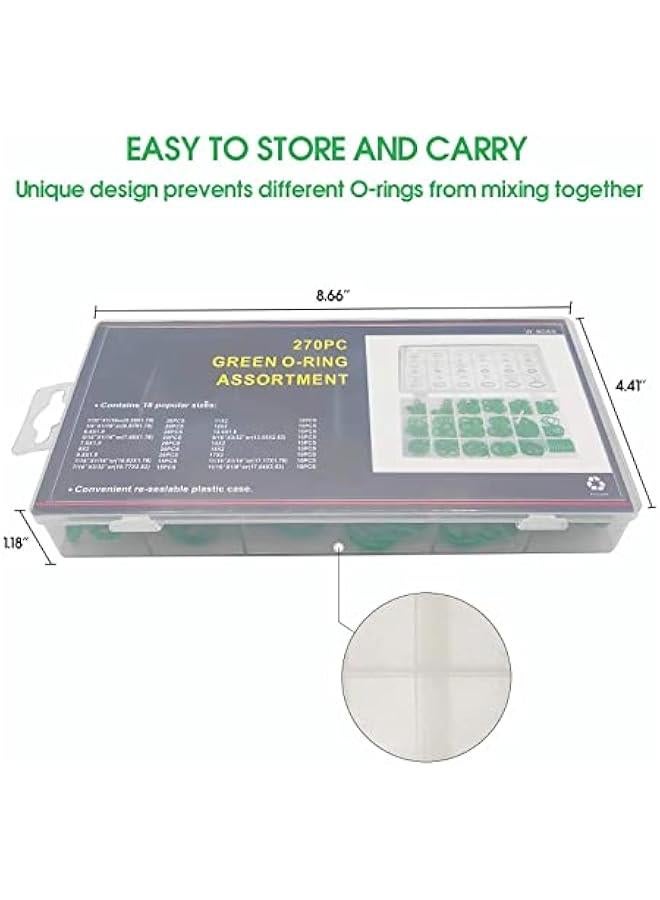 MOXO Automotive ORing ortment Set Nitrile Rubber Sealing Kit for Car Repair Plumbing Gas Connections  270 Green O Rings Kit  18 Sizes Washer Gasket Set - Image 5