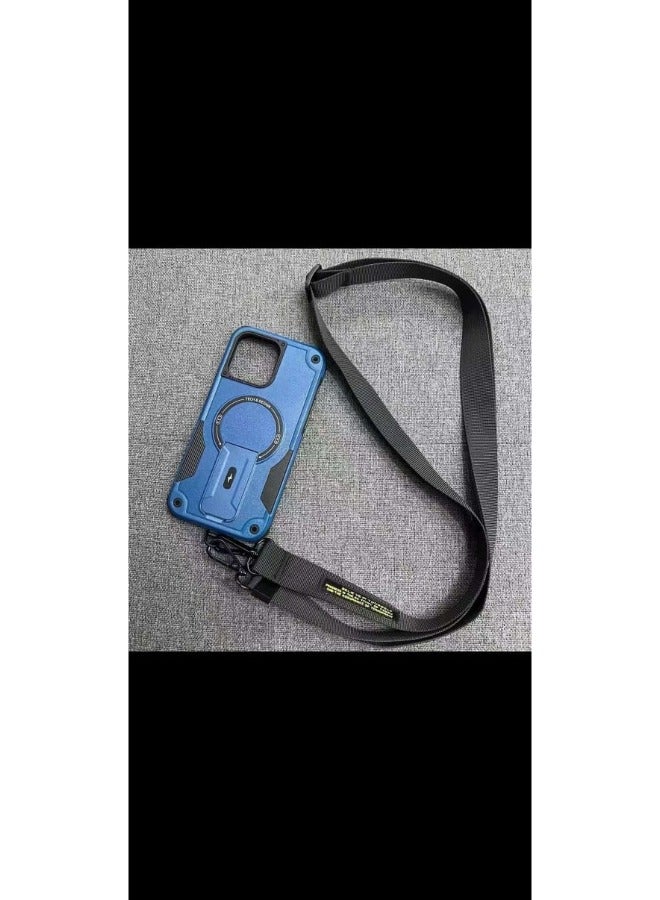 ACLIX Mobile Phone Case for Apple iPhone 15 Pro Max Innovative Telescopic Bracket Phone Back Cover Blue - Image 1