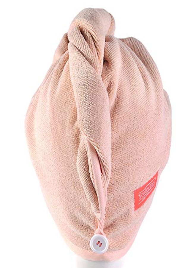 YoulerTex Microfiber Hair Towel Wrap For Women, 2 Pack 10 Inch X 26 Inch, Super Absorbent Quick Dry Hair Turban For Drying Curly, Long & Thick Hair (Peachy Beige) - Image 2