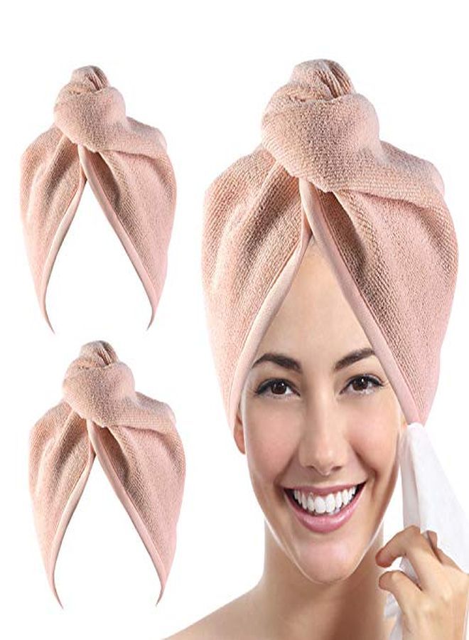 YoulerTex Microfiber Hair Towel Wrap For Women, 2 Pack 10 Inch X 26 Inch, Super Absorbent Quick Dry Hair Turban For Drying Curly, Long & Thick Hair (Peachy Beige) - Image 1