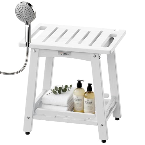 ONSGLM Shower Bench Seat, Non-Slip Shower Benches for Inside Shower to Sit on, HDPE Waterproof Shower Stool for Shaving Legs, Shower Chair with Adjustable Feet for Bathroom, Indoor/Outdoor Use, White - Image 1