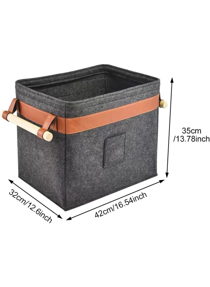 Cobest Firewood Basket Felt, Basket Multifunctional Extra Thick Felt, Reinforced Handle Foldable Wood Basket Felt Bag as Storage Basket for Shopping (Black) - Image 2