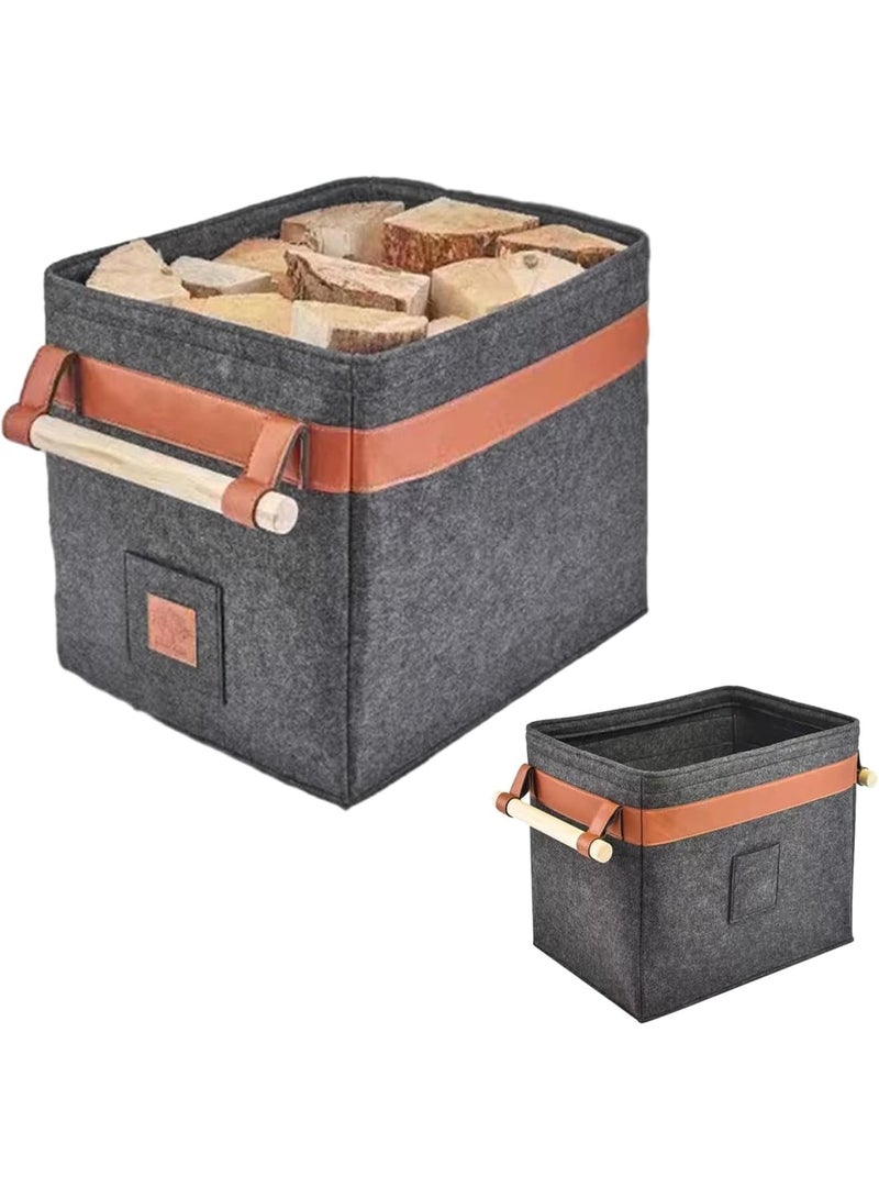 Cobest Firewood Basket Felt, Basket Multifunctional Extra Thick Felt, Reinforced Handle Foldable Wood Basket Felt Bag as Storage Basket for Shopping (Black) - Image 1