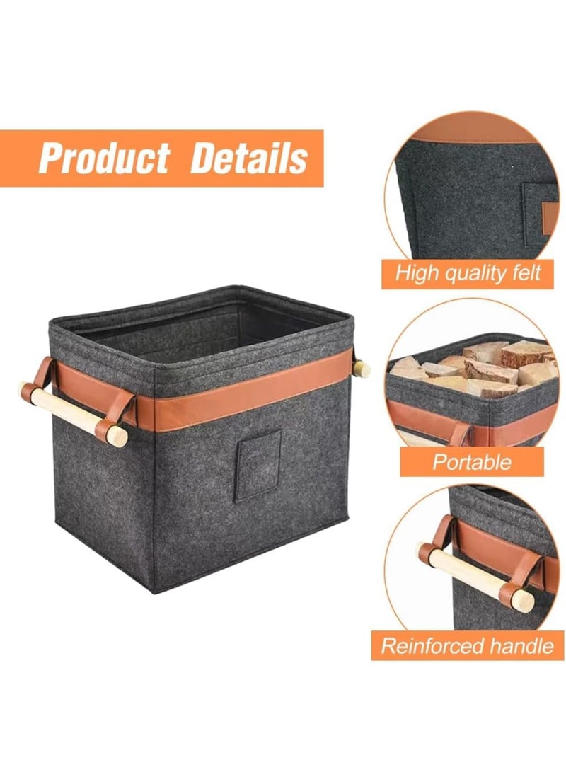 Cobest Firewood Basket Felt, Basket Multifunctional Extra Thick Felt, Reinforced Handle Foldable Wood Basket Felt Bag as Storage Basket for Shopping (Black) - Image 3