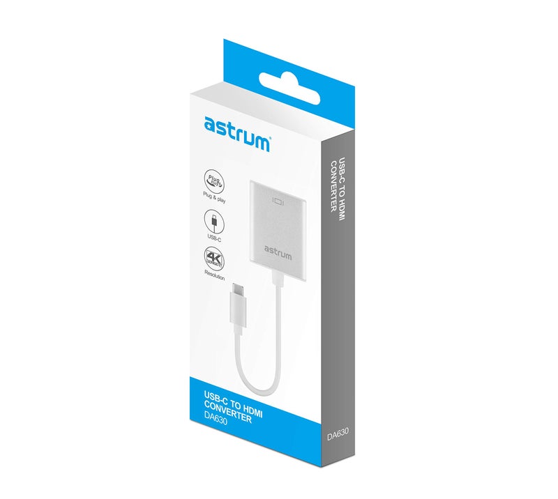 Astrum DA630 USB Type-C to HDMI 4K USB 3.0 Converter Adapter, 10 cm Size, White - Image 3