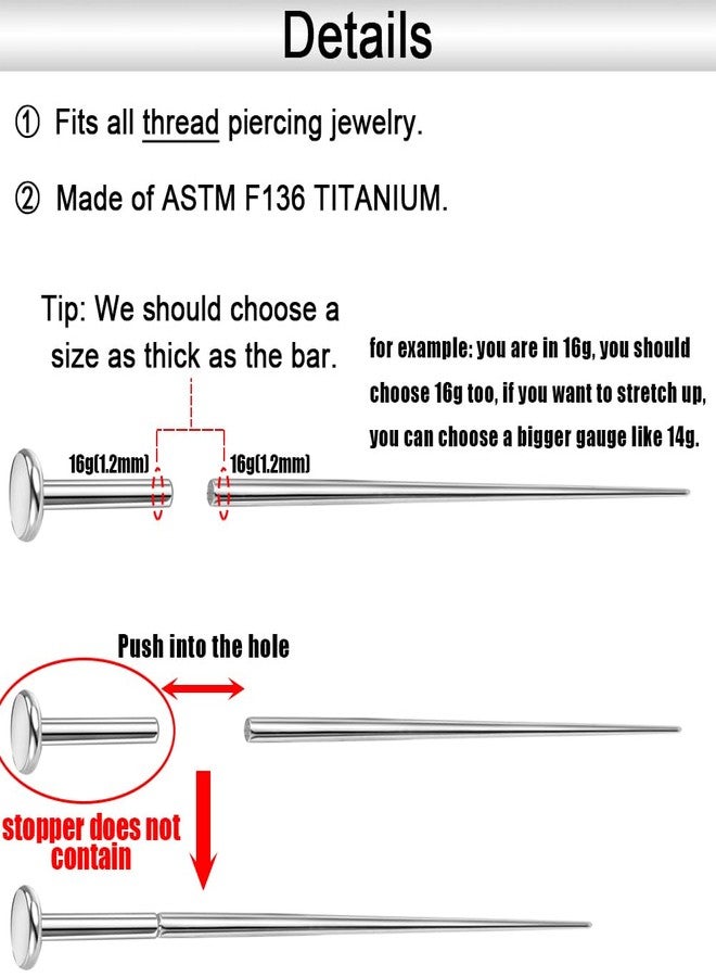 PunkTracker 14g/16g/18g ASTM F136 Titanium Piercing Taper Insertion Pin for Internal Thread Tragus/Helix/Lip/Nose/Helix/Piercing Jewelry Cartilage Earrings Labret Nose Studs Stretcher Assistant Tool - Image 5