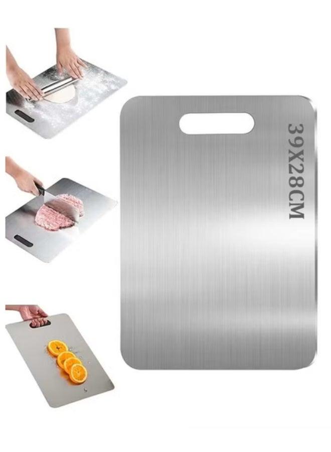 Stainless Steel Cutting Board Double-Sided Chopping Board Non-Slip Cutting Board for Meat, Cheese, Fruit, Vegetables, Dishwasher Safe (Size: 39 X 28 CM) - Image 1
