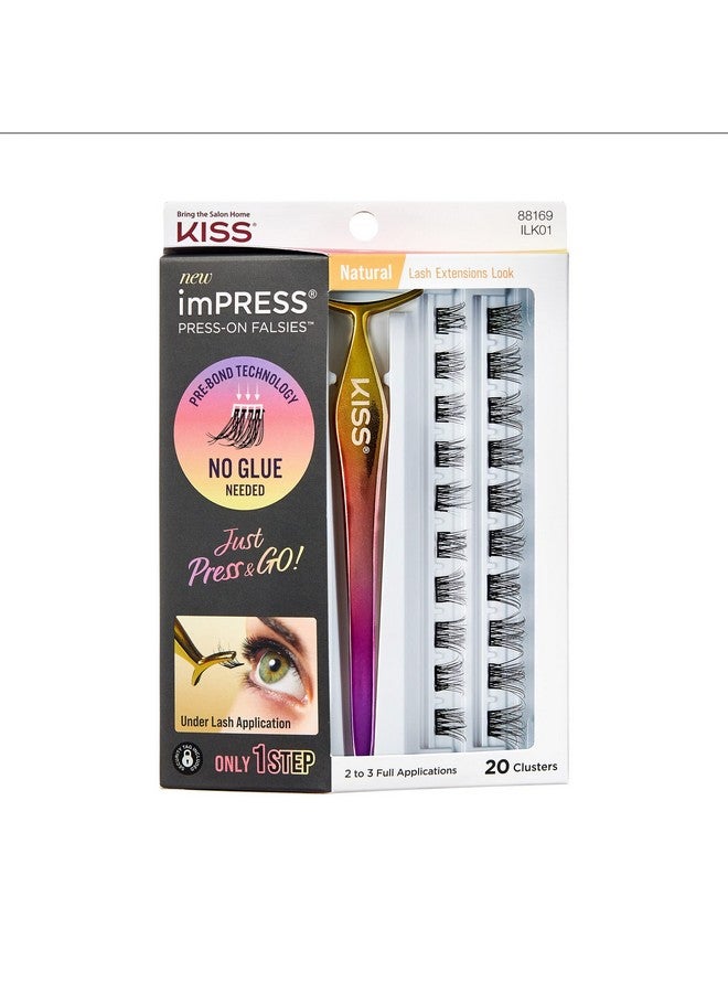 Impress Presson Falsies Eyelash Clusters Kit, Natural, Black, No Glue Needed, Fuss Free, Invisible Band, Natural, 24 Hours, No Damage, No Sticky Residue, Flawless, Quick & Easy ; 20 Clusters - Image 1