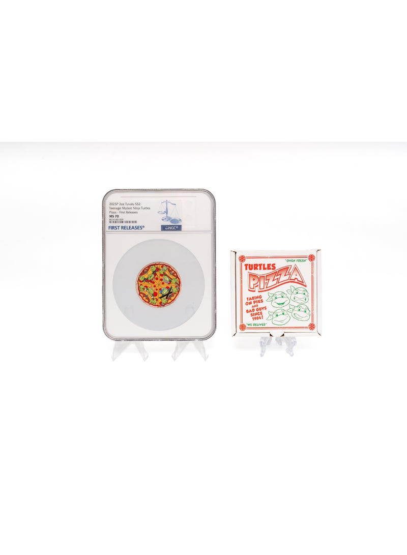 Silver Tuvalu 2025P $2 2 oz Silver - Teenage Mutant Ninja Turtles Pizza, Colorized, NGC MS 70 First Releases, with Pizza-Box OGP - Image 2