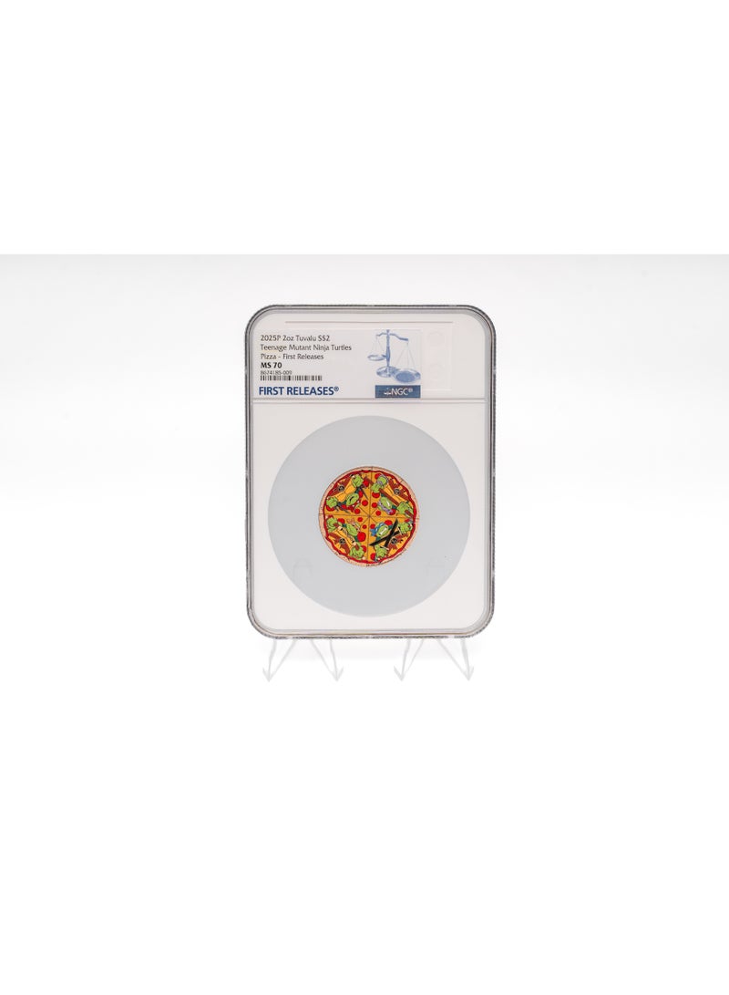 Silver Tuvalu 2025P $2 2 oz Silver - Teenage Mutant Ninja Turtles Pizza, Colorized, NGC MS 70 First Releases, with Pizza-Box OGP - Image 1