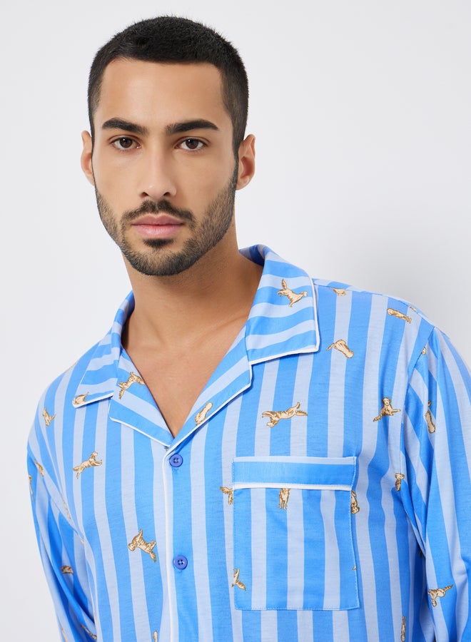 Styli Men Striped Oversized Shirt and Pyjama Set - Image 3