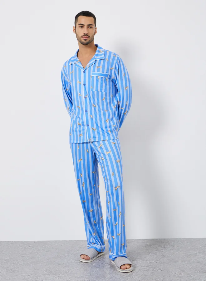 ستايلي Men Striped Oversized Shirt and Pyjama Set