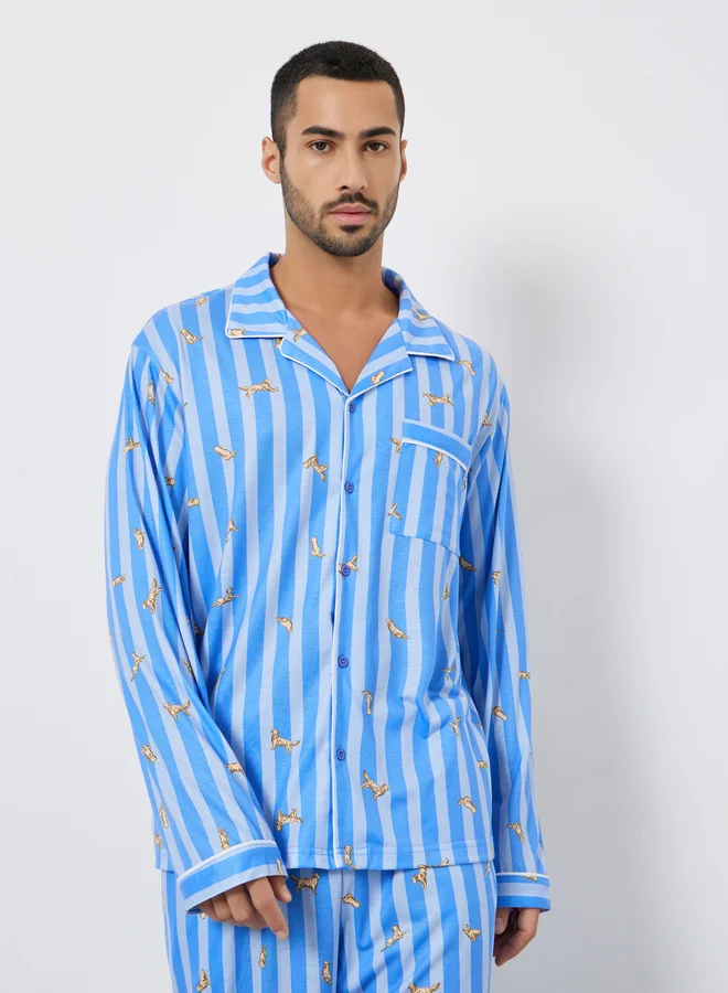 ستايلي Men Striped Oversized Shirt and Pyjama Set