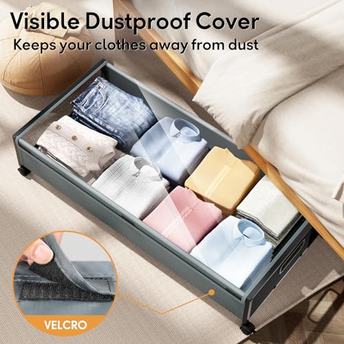 LeArex Under Bed Storage Containers with Wheels 2 Pack Underbed Shoe Storage Bedroom Storage Bins Organizer Large Capacity Under Bed Storage with Lid for Clothes Shoes Toys Blankets (Cyan-gray) - Image 5