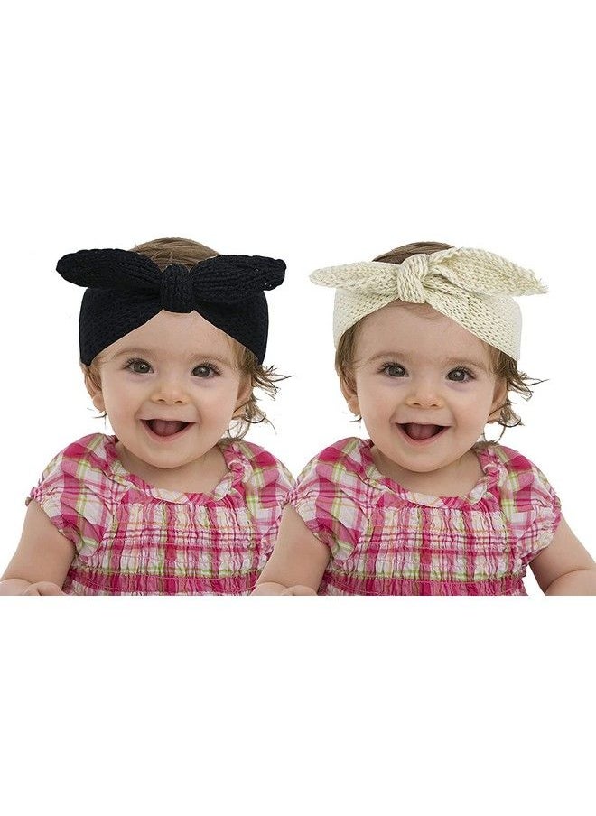 El Regalo - 2 Pcs Turban Wool Headbandwarm Rabbit Knot Hair Band Knit Head Wrap For Baby Girls Newborns And Toddlers (Black & White) - Image 1