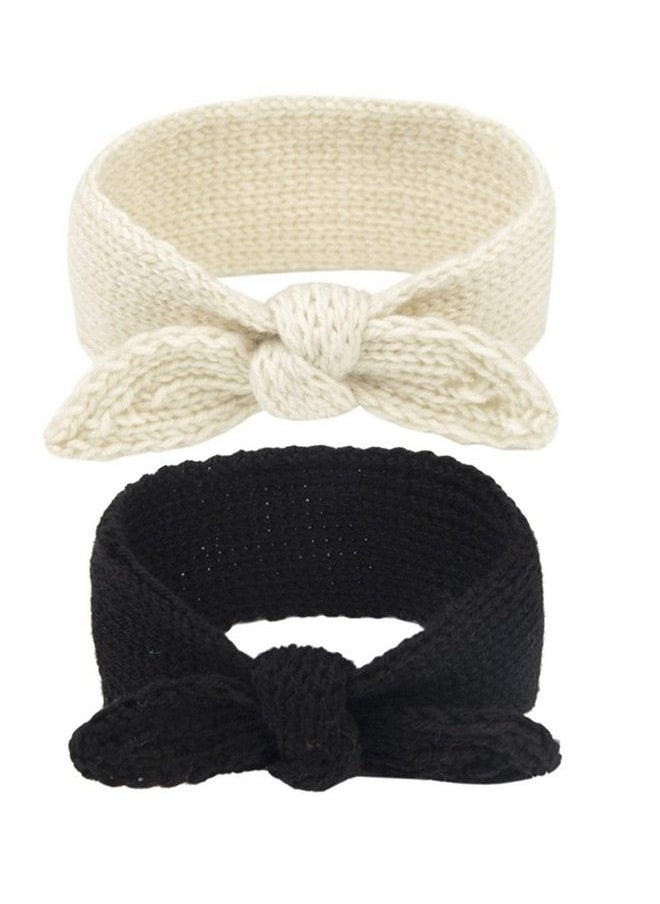 El Regalo - 2 Pcs Turban Wool Headbandwarm Rabbit Knot Hair Band Knit Head Wrap For Baby Girls Newborns And Toddlers (Black & White) - Image 1