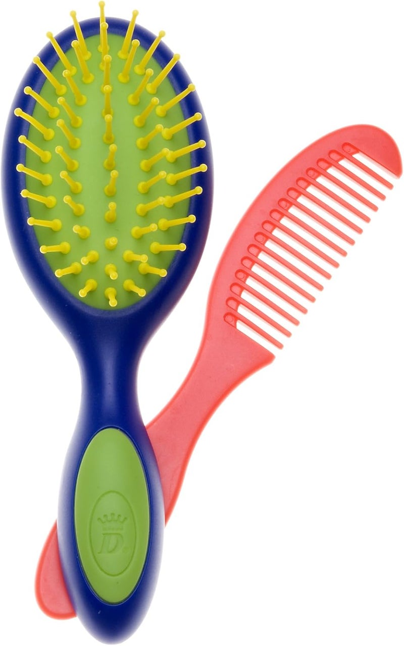 Toddler Brush - Hair Brush with Gentle Bristles and Extended Handle for Grip & Comfort - Detachable Fold-out Comb D86 - Blue