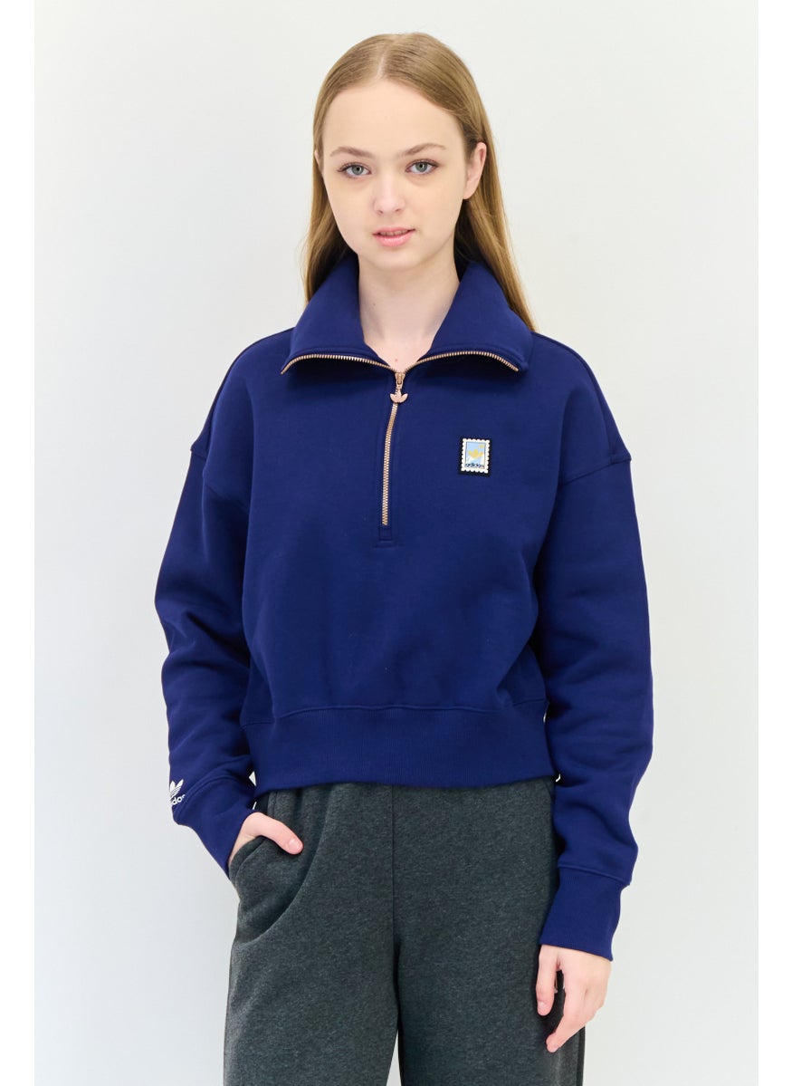 adidas Originals Women Sportswear Fit Long Sleeves Outdoor Sweatshirt, Dark Blue  - Image 1