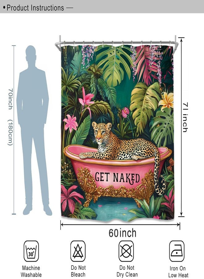 Miyotaa Fashion Woman Leopard Shower Curtain Set 60Wx71H Inches Funny Get Naked Vintage Tropical Palm Jungle Animal Waterproof Bathroom Curtain with 12 Hooks - Image 3