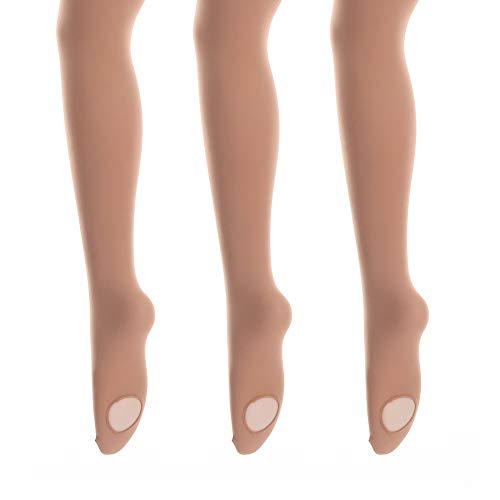 MANZI 3 Pairs Women's Girl's Dance Tights Convertible Transition Ballet Tights 40D Natural Nude M(7-10y) - Image 2