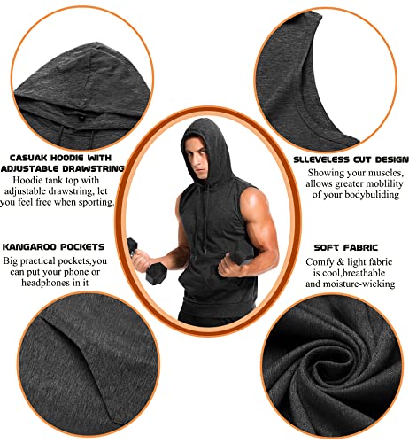 Amussiar Men's Sleeveless Hoodie Workout Tank Tops Men's Gym Muscle Shirt with Kanga Pocket Heather Grey - Image 5