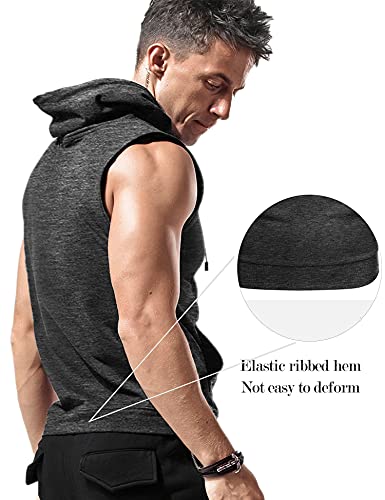 Amussiar Men's Sleeveless Hoodie Workout Tank Tops Men's Gym Muscle Shirt with Kanga Pocket Heather Grey - Image 3