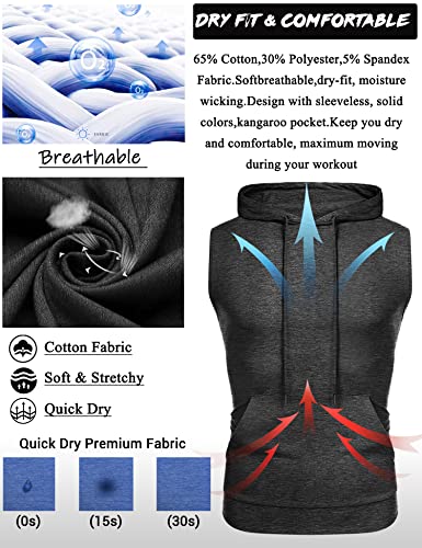 Amussiar Men's Sleeveless Hoodie Workout Tank Tops Men's Gym Muscle Shirt with Kanga Pocket Heather Grey - Image 4