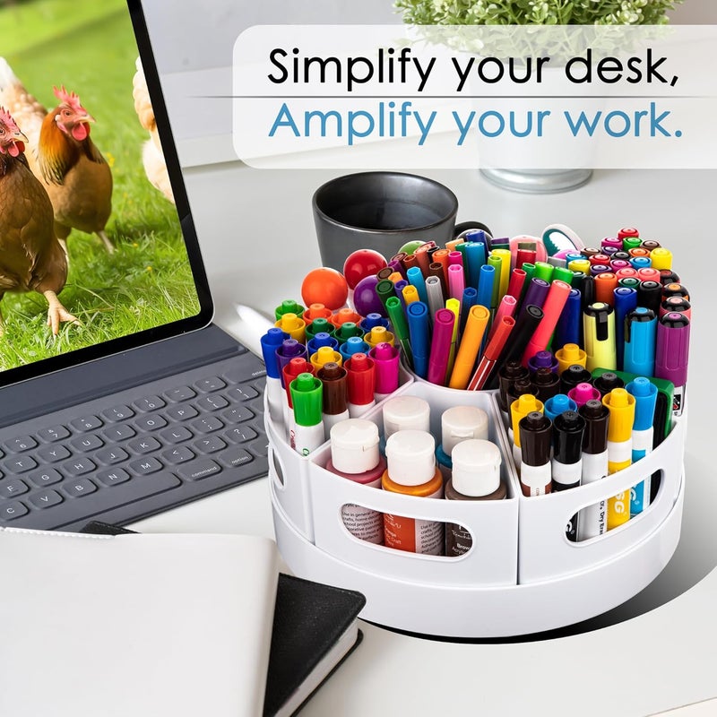 CraftGenes 360° Rotating Pencil Holder for Desk, 7-Compartment Art Supply Storage Organizer, Marker and Pen Holder for Office, Classroom, Homeschool – Durable White PP Material - Image 3