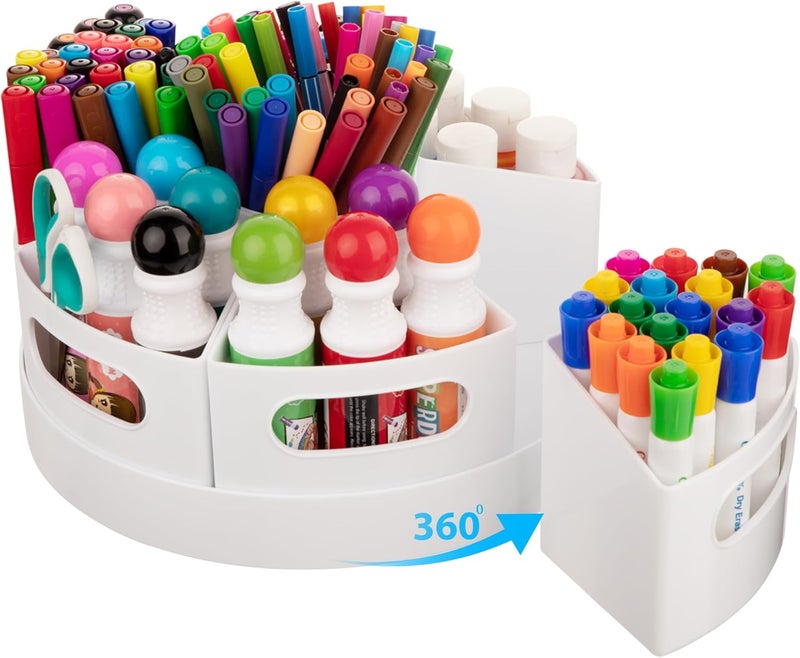 CraftGenes 360° Rotating Pencil Holder for Desk, 7-Compartment Art Supply Storage Organizer, Marker and Pen Holder for Office, Classroom, Homeschool – Durable White PP Material - Image 1